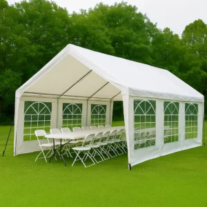 Party Combo 1: Essential Pack 10x20 Tent + 3 Tables + 18 Chairs